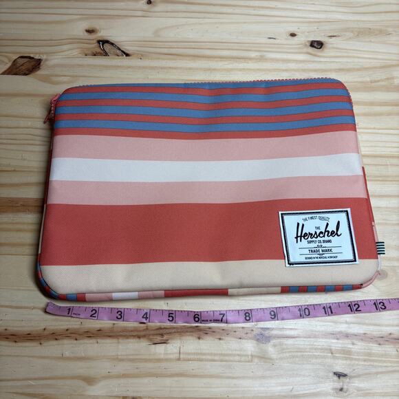 Herschel Womens Laptop Sleeve Case Bag Striped Red Blue Zipper - Picture 3 of 8